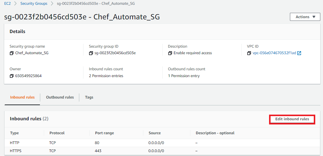 Edit Inbound Rules Select the Edit inbound rules button